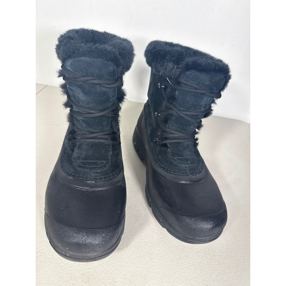 Sorel Womens Black Suede Faux Fur Trim Waterproof Winter Snow Boots Lace Up Sz 8